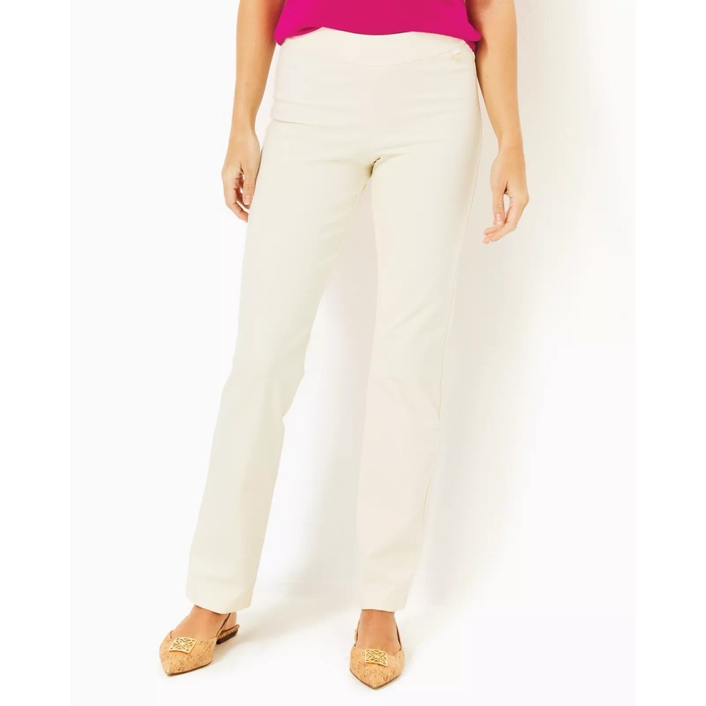 NWT Women Lilly Pulitzer Declynn Polished High Rise Straight Leg Pants Crème 00